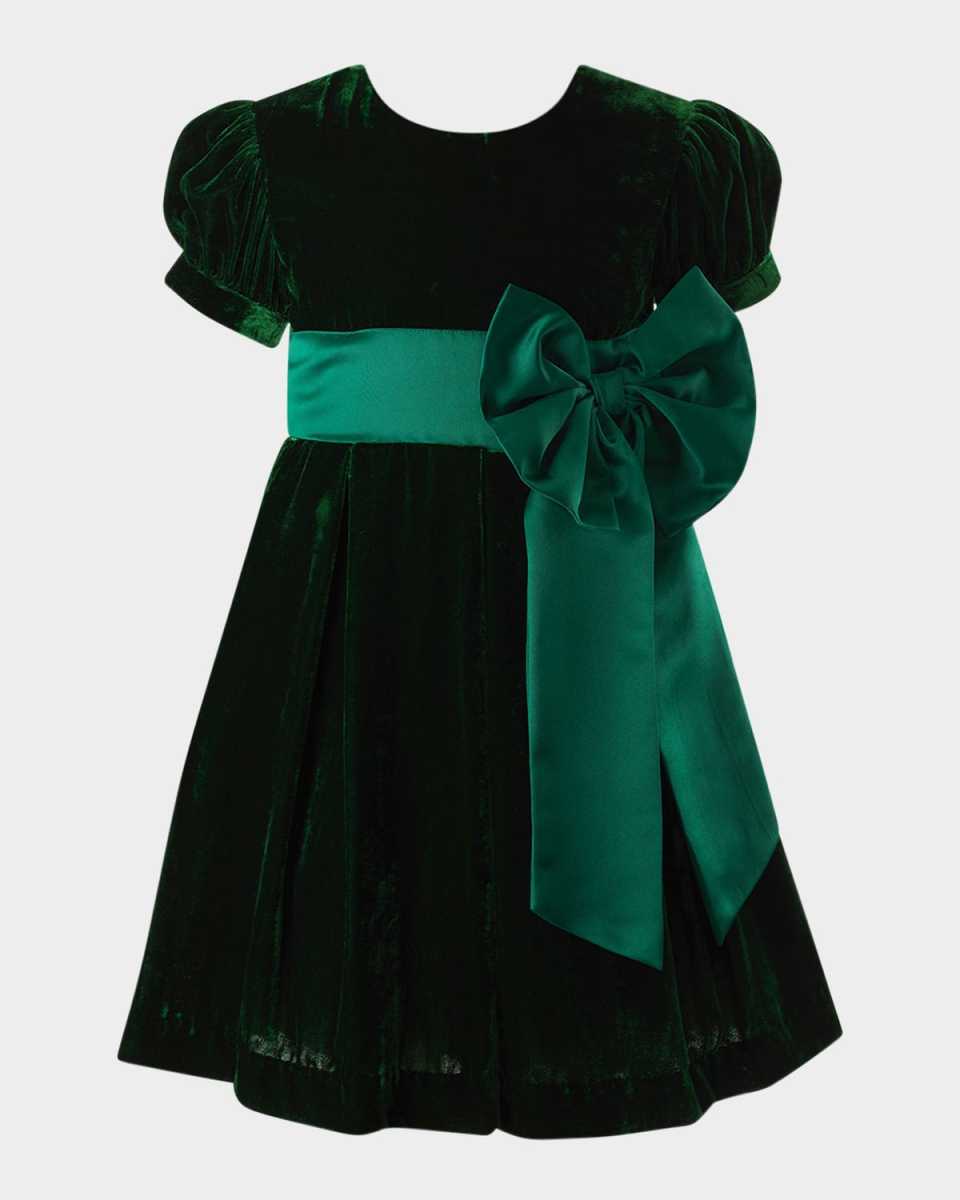 Girl's Crushed Velvet Bow Dress, Size 2-